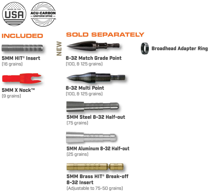 Easton FMJ 5MM Match Grade Shafts w/HIT Inserts and Collars